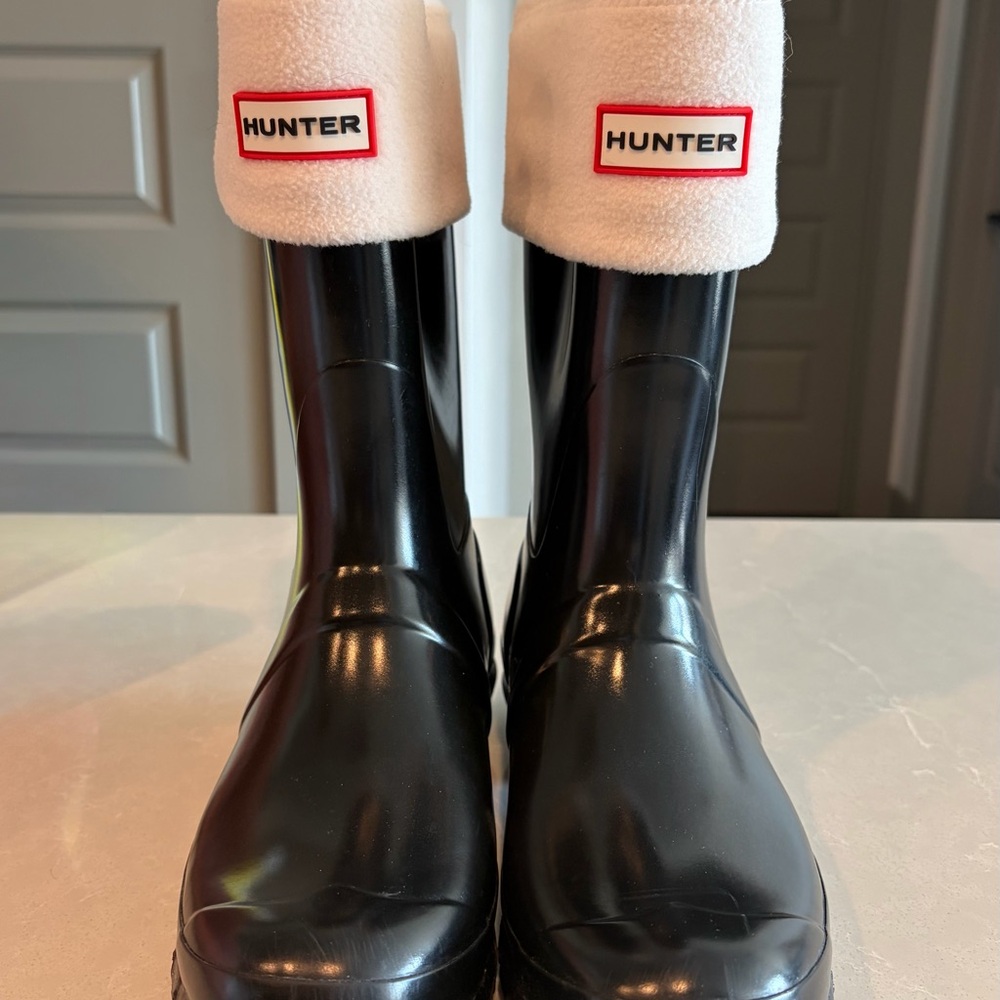 Hunter Rain Boots with Cream Fleece Cuffs